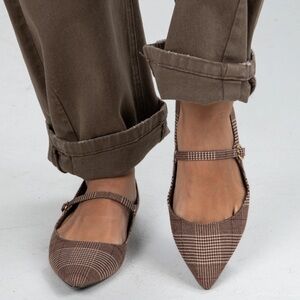 Brown Plaid Pointed-Toe Flats Boutique Brand Bamboo Size 10 NWT New in Box